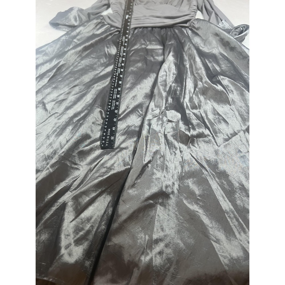 Jessica Howard Dress Womens 4 Silver Satin Ruched V Neck Long Sleeve Maxi Gown - Picture 16 of 16